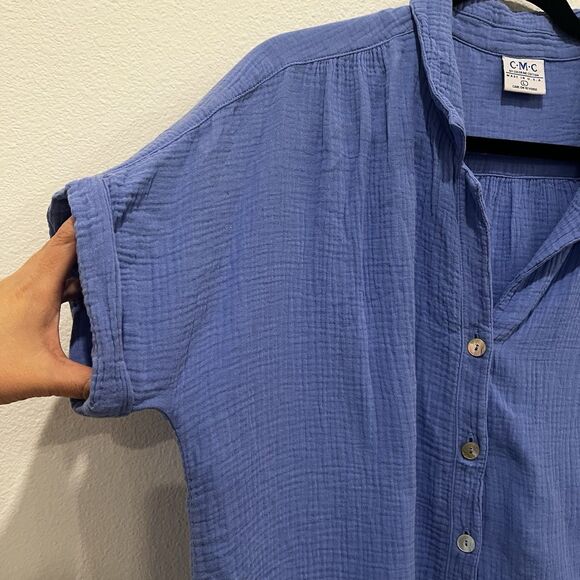 CMC Color Me Cotton Blue Gauzy Cotton Shirt Sz L Oversized Lagenlook Modest - Picture 4 of 8